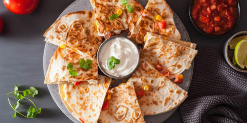 Chicken and Pepper Quesadillas with Mango Salsa